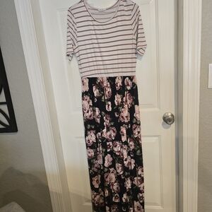 Striped & Floral Mixed Print Maxi Dress